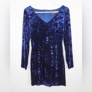 Reformation Blue Crashed Velvet Dress Long Sleeve Womens Size XS/S
